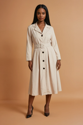 GG2157 Beige Midi Office Dress