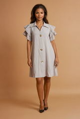 GG2157 Beige Frill Shoulder Dress