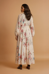 GG2162 Beige Floral Beaded Button Maxi