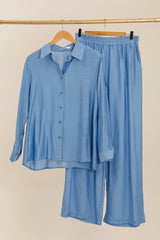 GG1053 Blue Casual Button Up Blouse