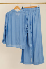 GG1053 Blue Casual Button Up Blouse