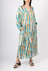 GG1021 Blue Multiprint Button Down Maxi