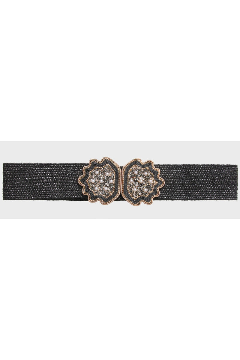 H1033 Seashell Black Woven Belt