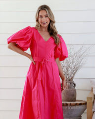 DD7070 Watermelon V Neck Puff Sleeve Dress