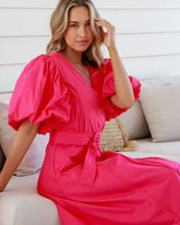 DD7070 Watermelon V Neck Puff Sleeve Dress