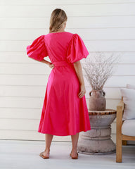 DD7070 Watermelon V Neck Puff Sleeve Dress