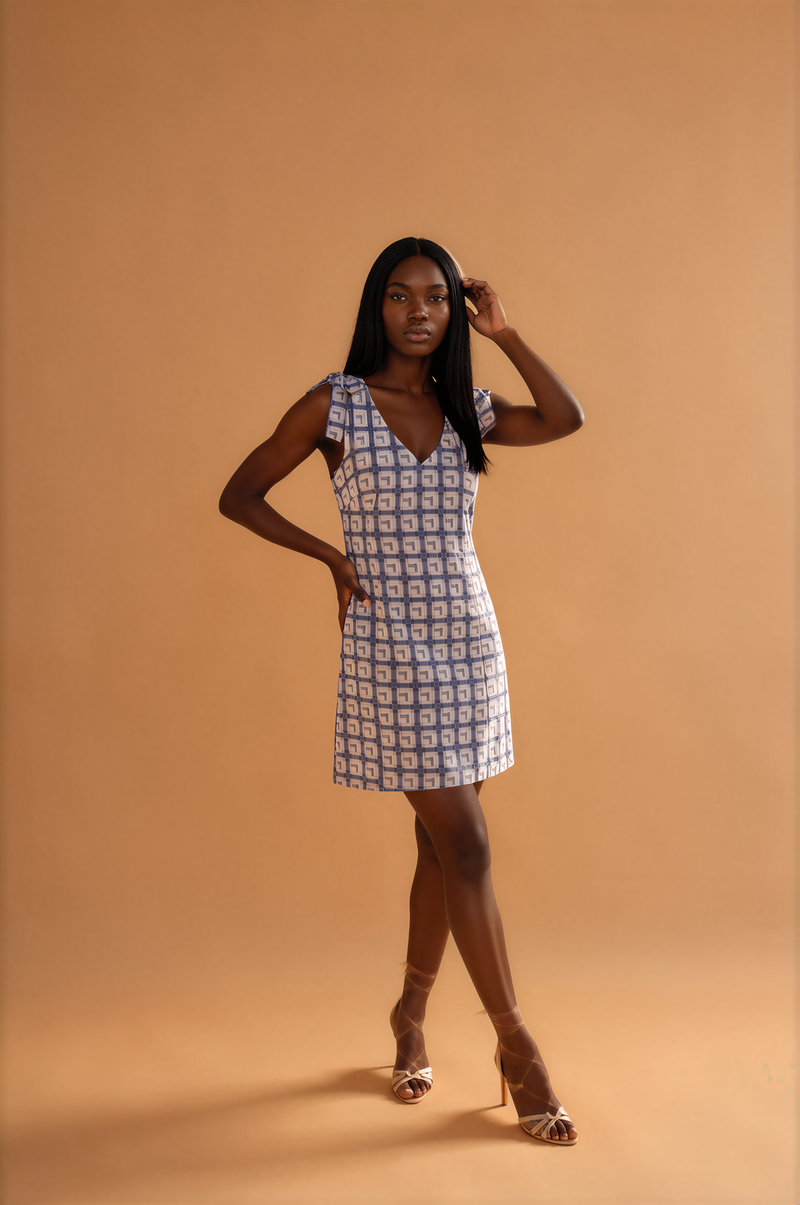 H1000 Blue Multi Print Dress