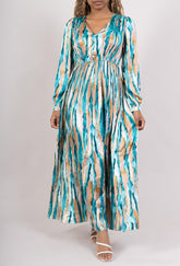 GG1024 Blue Pleated Maxi Dress