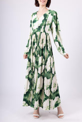 GG1028 Green & Beige Print A-line Maxi