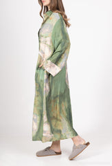 GG1030 Green Abstract Shirt Maxi Dress