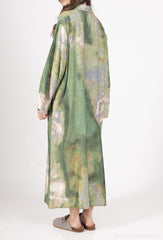 GG1030 Green Abstract Shirt Maxi Dress