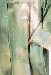 GG1030 Green Abstract Shirt Maxi Dress