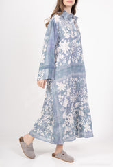 GG1031 Blue Floral Print Oversized Shirt Dress
