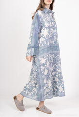 GG1031 Blue Floral Print Oversized Shirt Dress