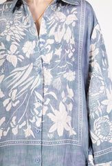 GG1031 Blue Floral Print Oversized Shirt Dress