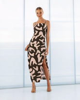 DD7060 Brown & Cream Spotted Midi Dress