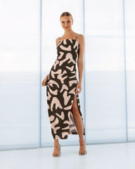 DD7060 Brown & Cream Spotted Midi Dress