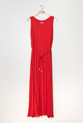 GG1046 Red Pleated Chiffon Dress