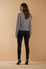GG2128 Purple Tweed Knitted Cardigan