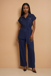 GG2144 Navy Blue Sleeveless Jacket
