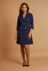 GG2175 Navy Blue Gold Button Detail Midi
