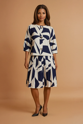 GG2176 Navy Blue & White Office Dress