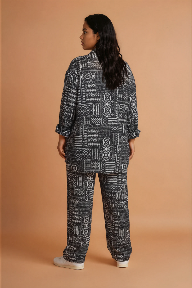 GG2183 Black Geo Print Oversized Pants