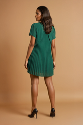 GG3101 Green Pleated Shift Dress