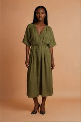 GG3103 Khaki Green Waist Tie Maxi