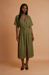 GG3103 Khaki Green Waist Tie Maxi
