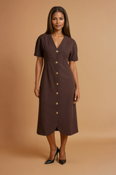 GG3105 Brown Button Down Midi