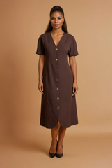 GG3105 Brown Button Down Midi