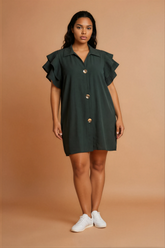 GG3106 Green Frill Shoulder Dress