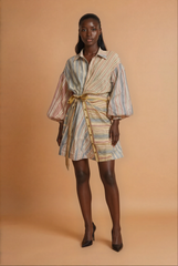 GG3401 Striped Wrap Knee Length Dress
