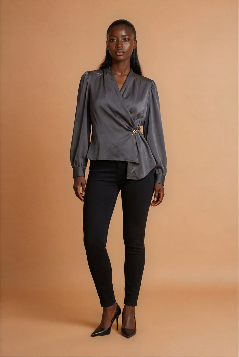 GGG4107 Grey Satin Top