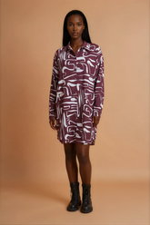 GGG4109 Burgundy Swirl Shirt Dress