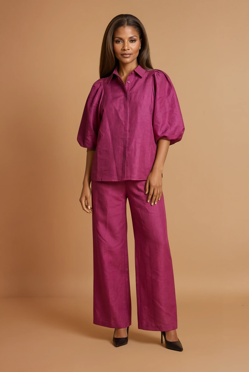 GGG4111 Mauve Puffy Shoulder Top