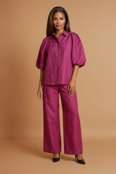 GGG4111 Mauve Puffy Shoulder Top