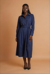 GGG4113 Navy Tie Waist Midi Dress