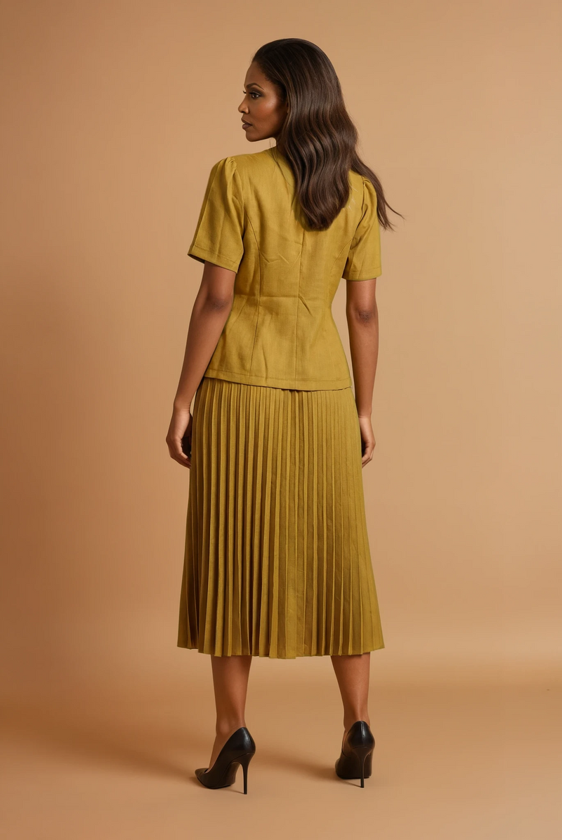 GGG4119 Mustard Pleated Midi Skirt