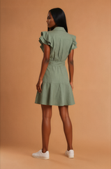 GGG5106 Green Frill Shoulder Knee Length
