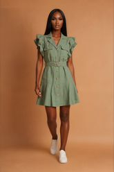 GGG5106 Green Frill Shoulder Knee Length