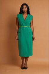 GGG5109 Green Asymmetric Button Down Midi