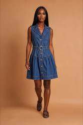 GGG5118 Blue Gold Button Jean Dress