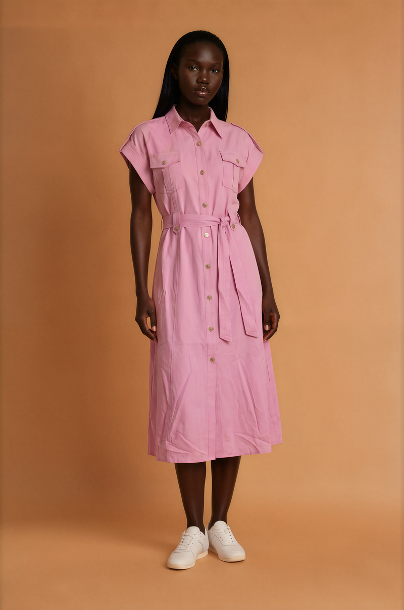 GGG5119 Pink Button Down Midi