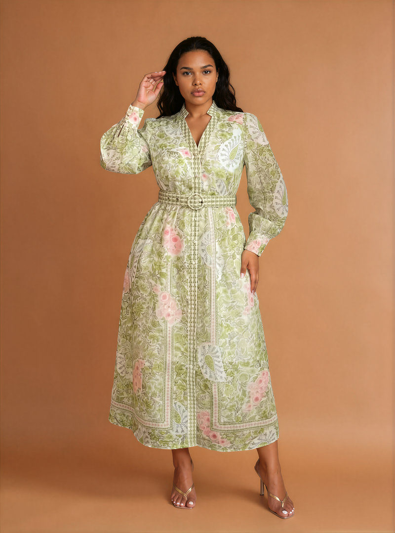 H2036 Green Multi Print Mosaic Maxi