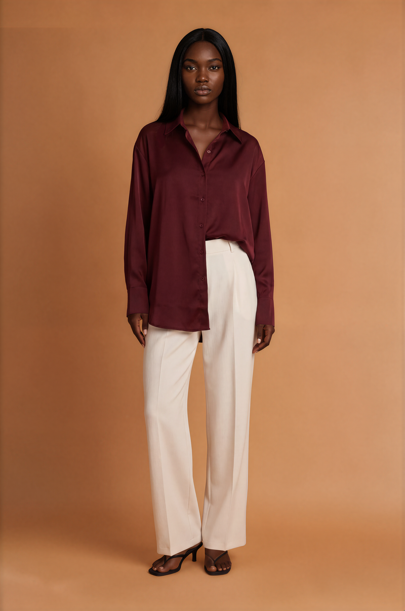 GGG5132 Wine Red Satin Top