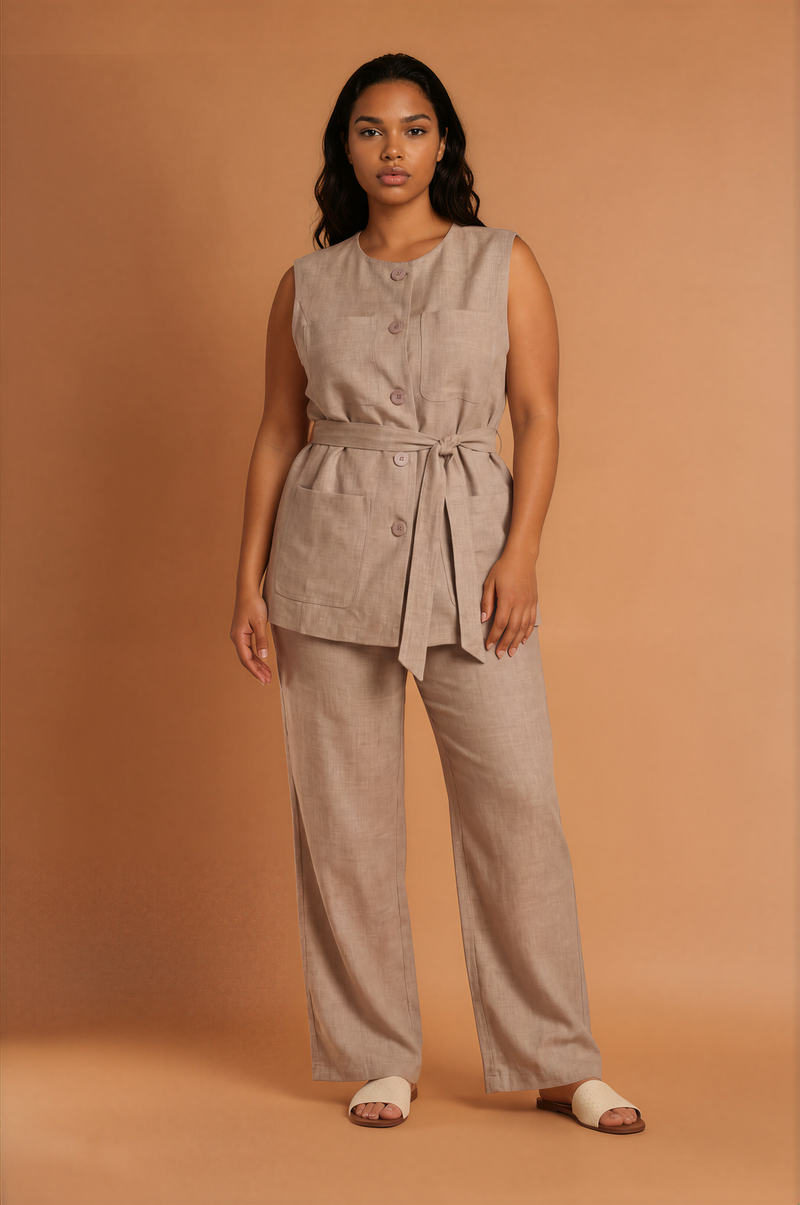 H2037 Sand Sleeveless Jacket