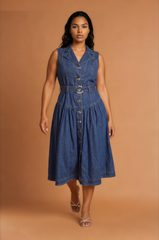 H2041 Denim Gold Hardware Midi