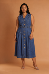 H2041 Denim Gold Hardware Midi